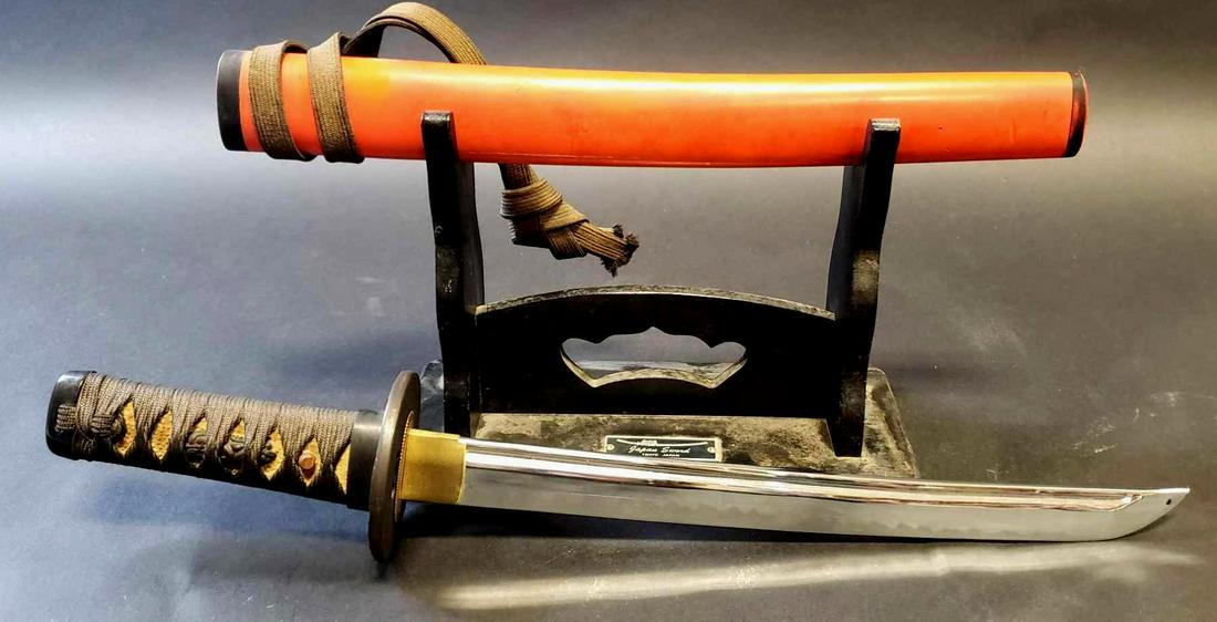 Tanto with Eel Skin Hilt: The quality Japanese reproduction with display stand. Measures 18.25" long.