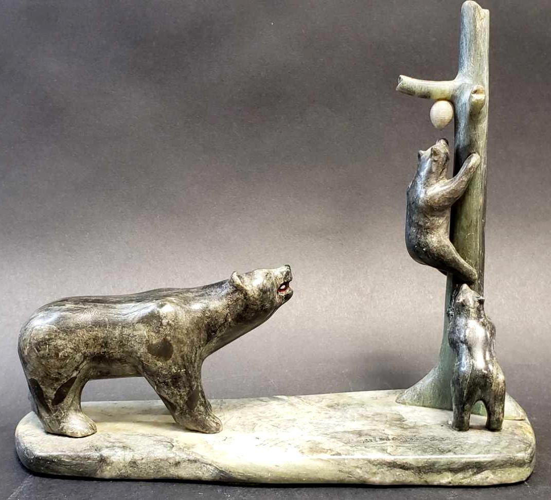 "Inquisitive Bears" Inuit Soapstone Carving (1 of 3)