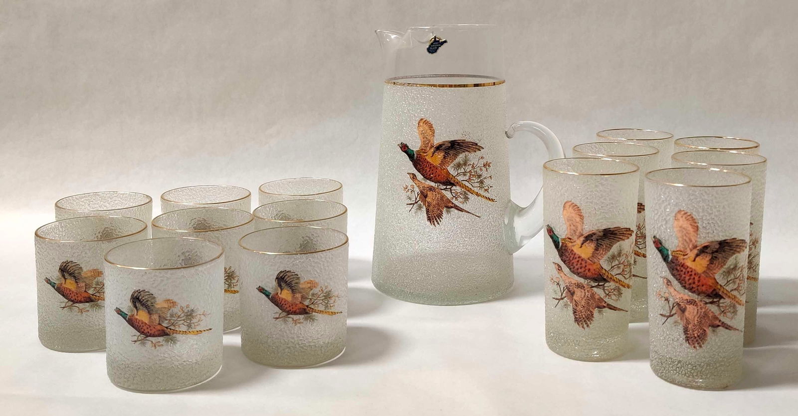 Vintage West Virginia Pheasant Motif Frosted Pitcher & (1 of 5)