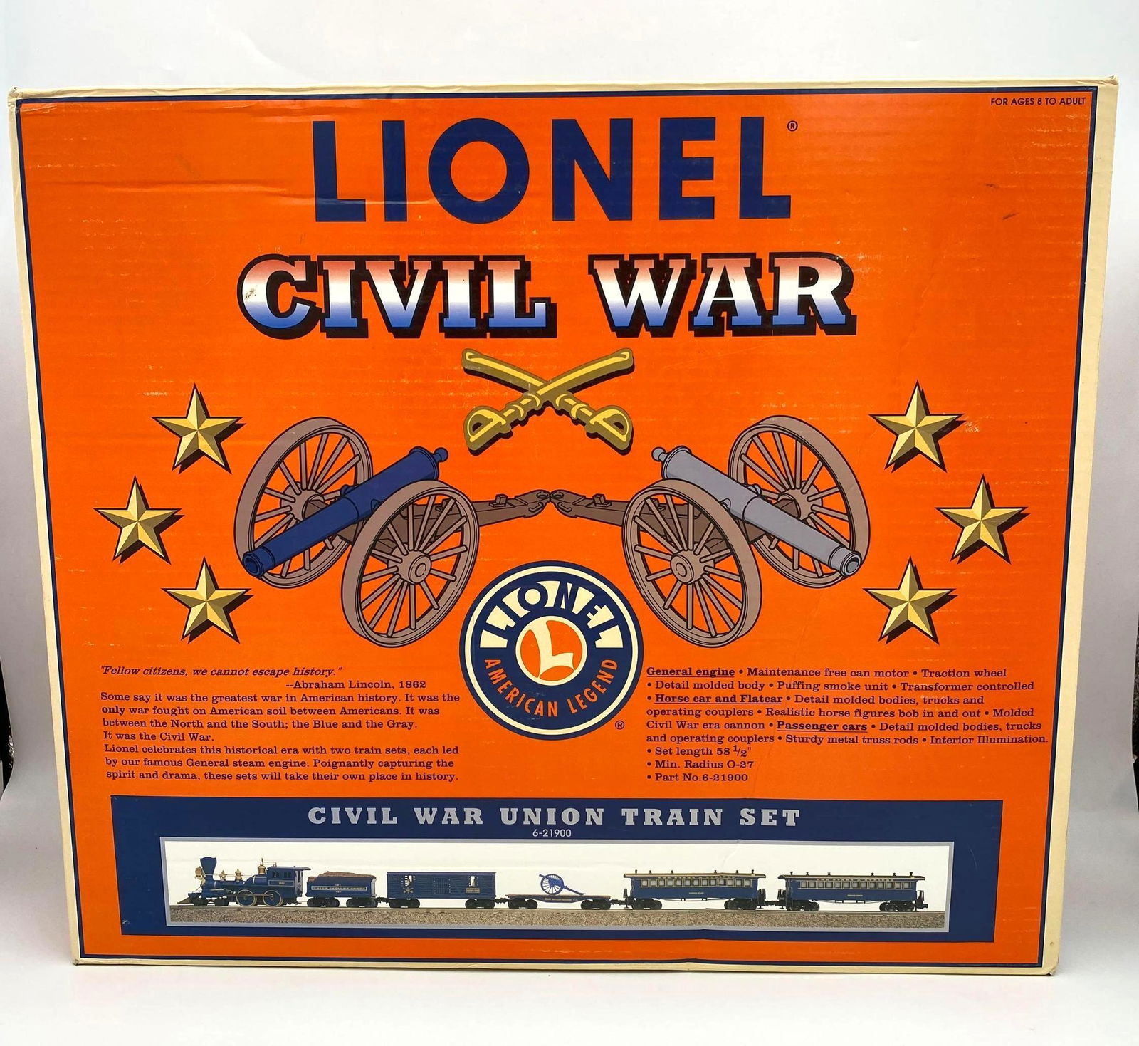 Lionel Civil Way Union Train Set : Lionel 6-21900. Civil War Union Set: Engine, Horse Car & Flat Car & Passenger Cars. New in the box. O Gauge.