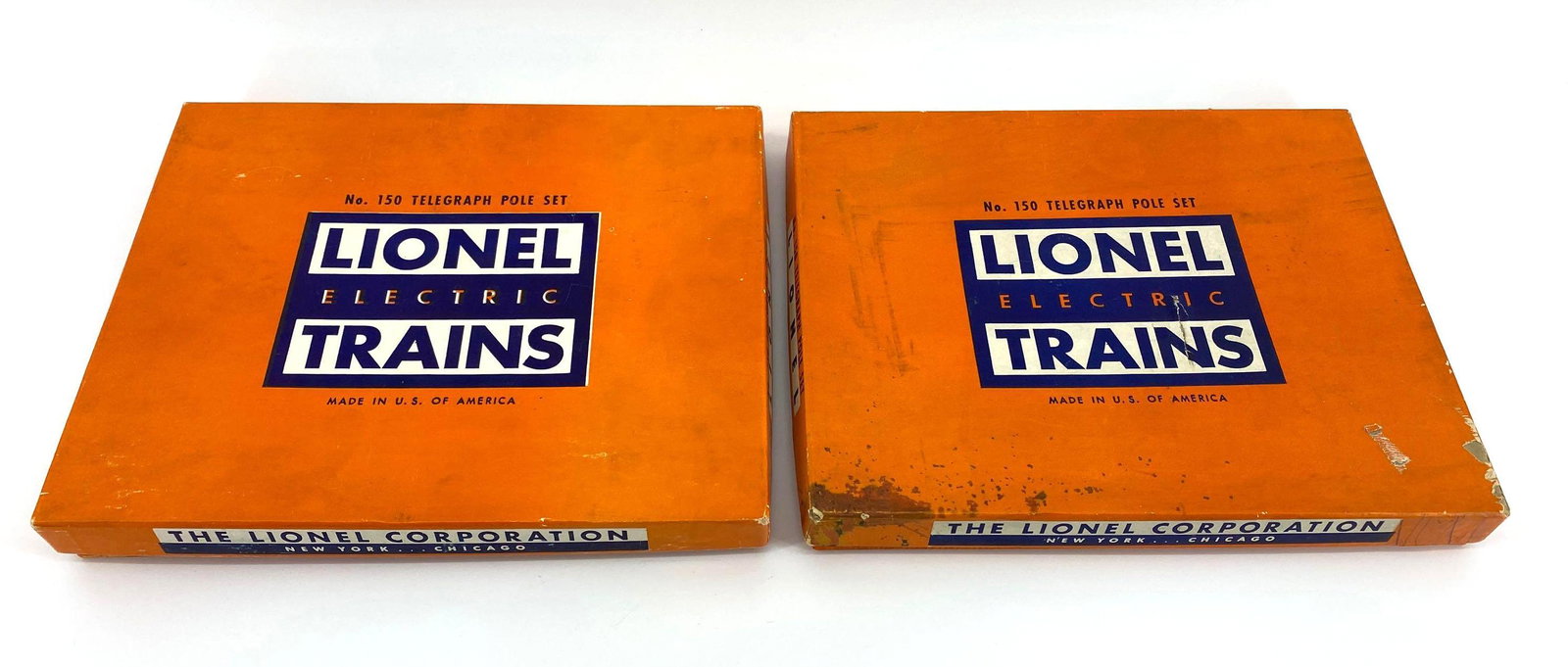 Lot of 2 Lionel Telegraph Pole Sets: Lionel No. 150. Two complete sets in their original box. In used condition. O Gauge.
