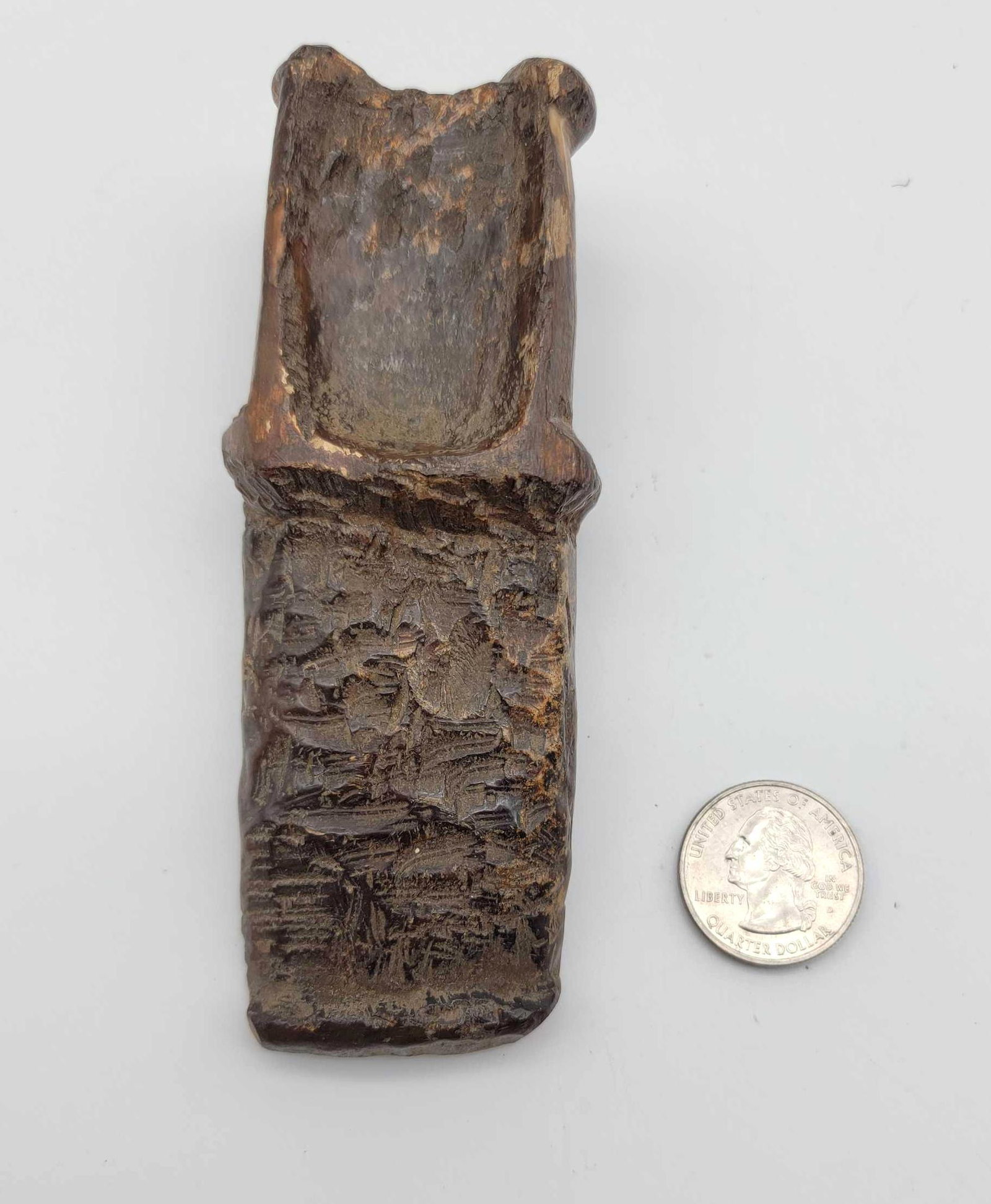 Punuk Period Walrus Tusk Adze Head: A well-formed ancient Walrus tusk Eskimo adze head artifact for woodworking. Measures approximately 5" long x 2".