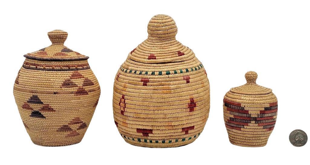 3x Eskimo Woven Beach Grass Baskets Hooper Bay (0025) on Jun 12, 2022 Alaska Premier