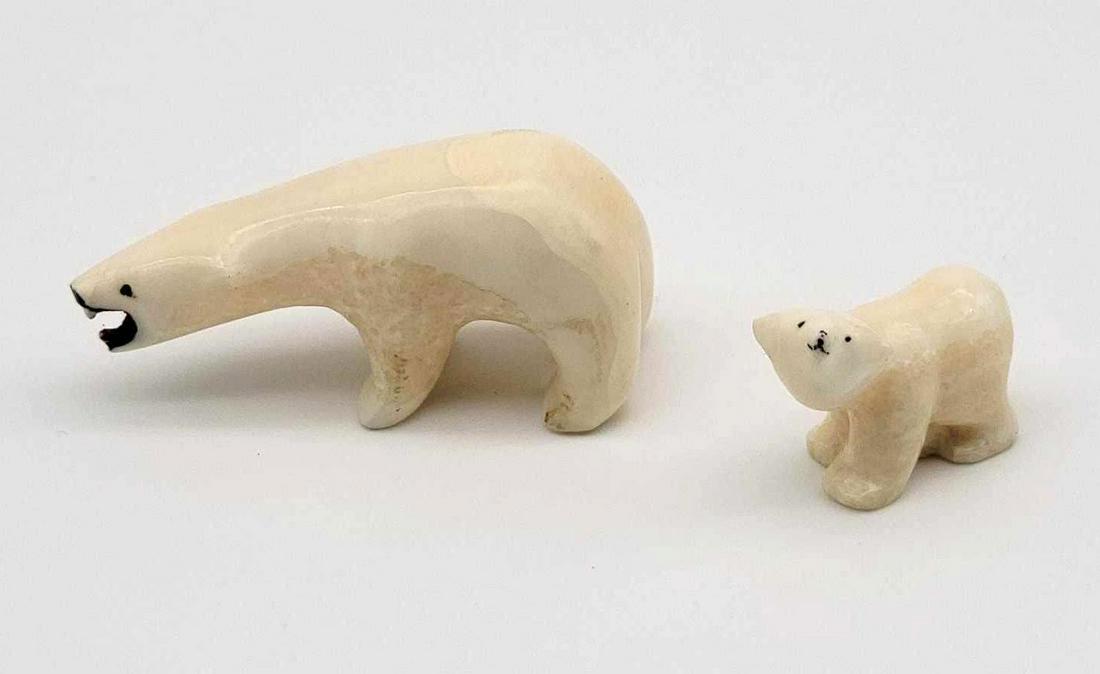 2x Walrus Tusk Carvings Of Polar Bears