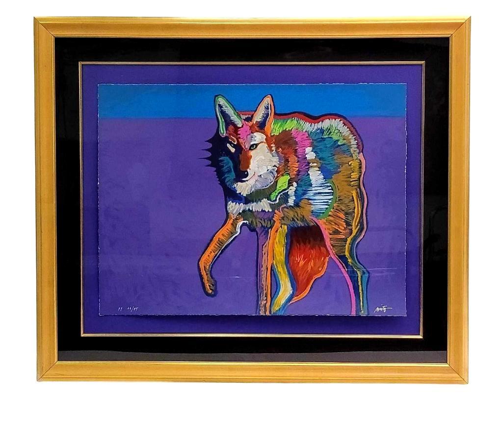 John Nieto "Coyote" PP Serigraph: A signed and numbered printer's proof 44/45 serigraph by John Nieto (1936-2018). Matted and framed, measures approximately 35" x 41.5" overall.