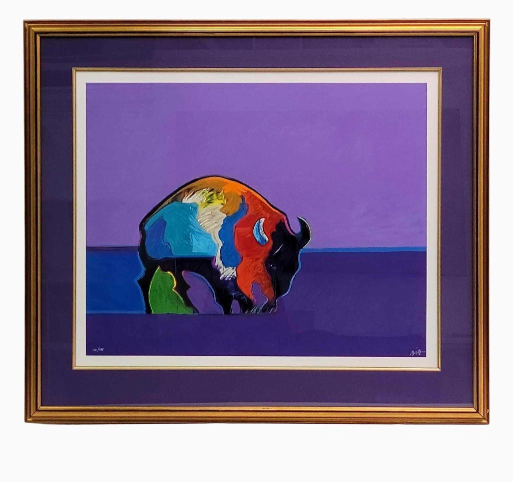 John Nieto "Buffalo Medicine for the 90's" Serigraph: A signed and numbered 116/195 serigraph by John Nieto (1936-2018). Matted and framed, measures approximately 38.5" x 44.25" overall.
