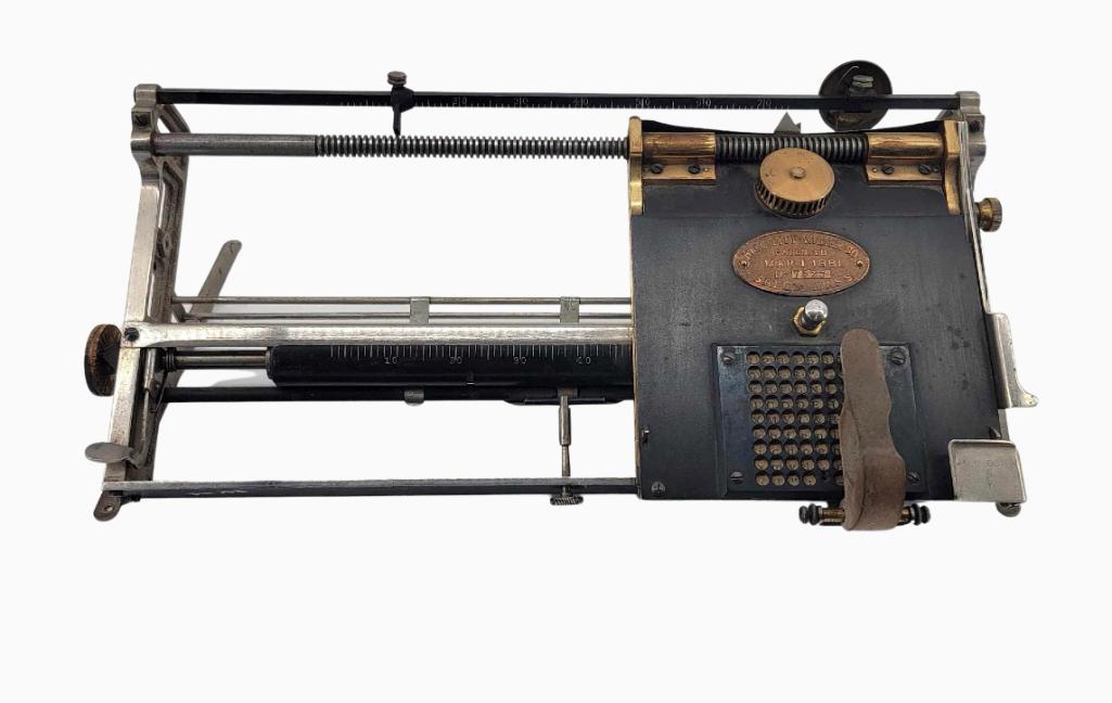 Antique Hall Typewriter: An antique Hall 7525 1881 typewriter. Measures approximately 14" x 7" x 4" tall.