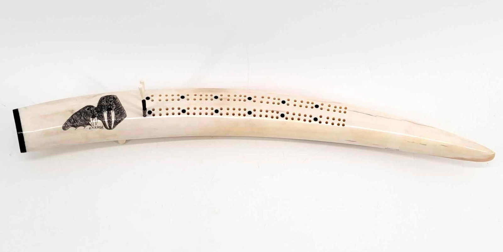 18" Scrimshaw Walrus Tusk Cribbage Board - Sep 11, 2022 | Alaska