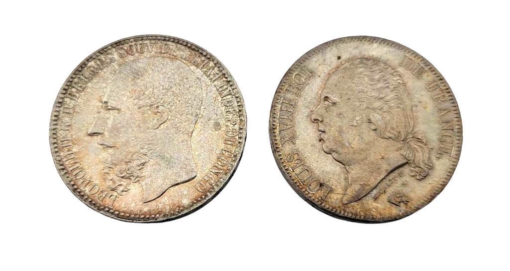 1887 Belgian Congo 5 Francs & 1816-B French 5 Francs (1 of 6)