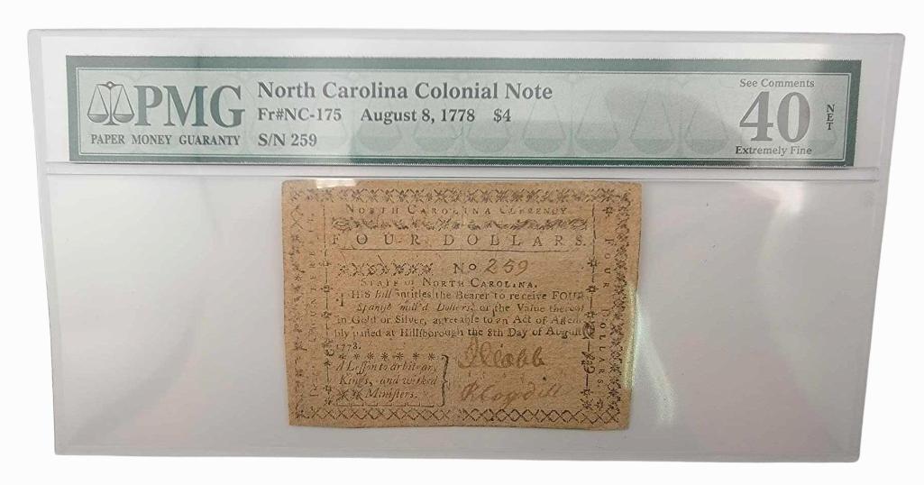 EF40 North Carolina Four Dollar Currency Note; August 8 (1 of 4)