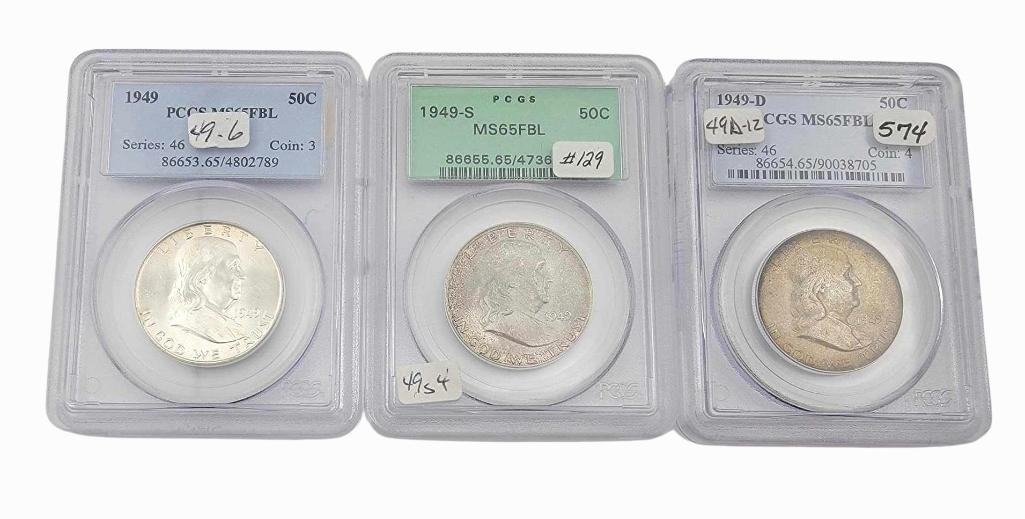 1949 P-D-S MS65FBL Franklin Half Dollars (1 of 11)