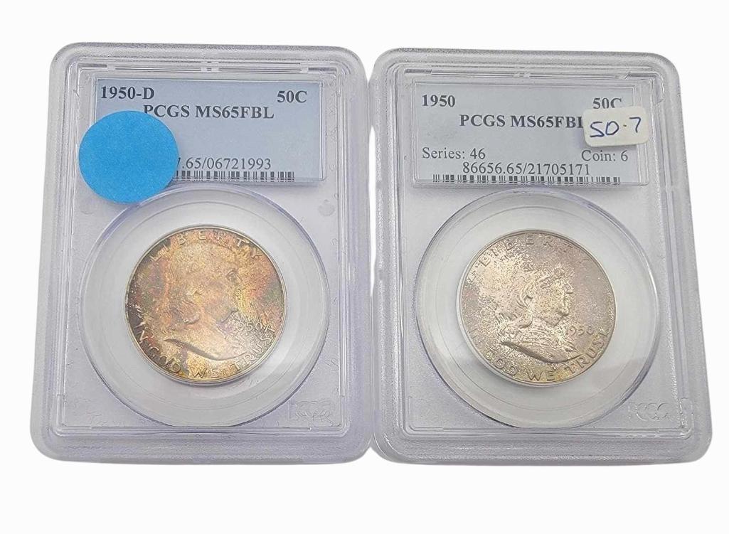 1950 & 1950-D MS65FBL  Franklin Half Dollars (1 of 8)