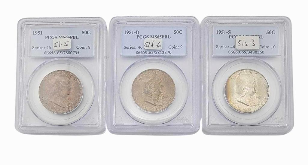 1951 P-D-S MS65FBL Franklin Half Dollars (1 of 11)