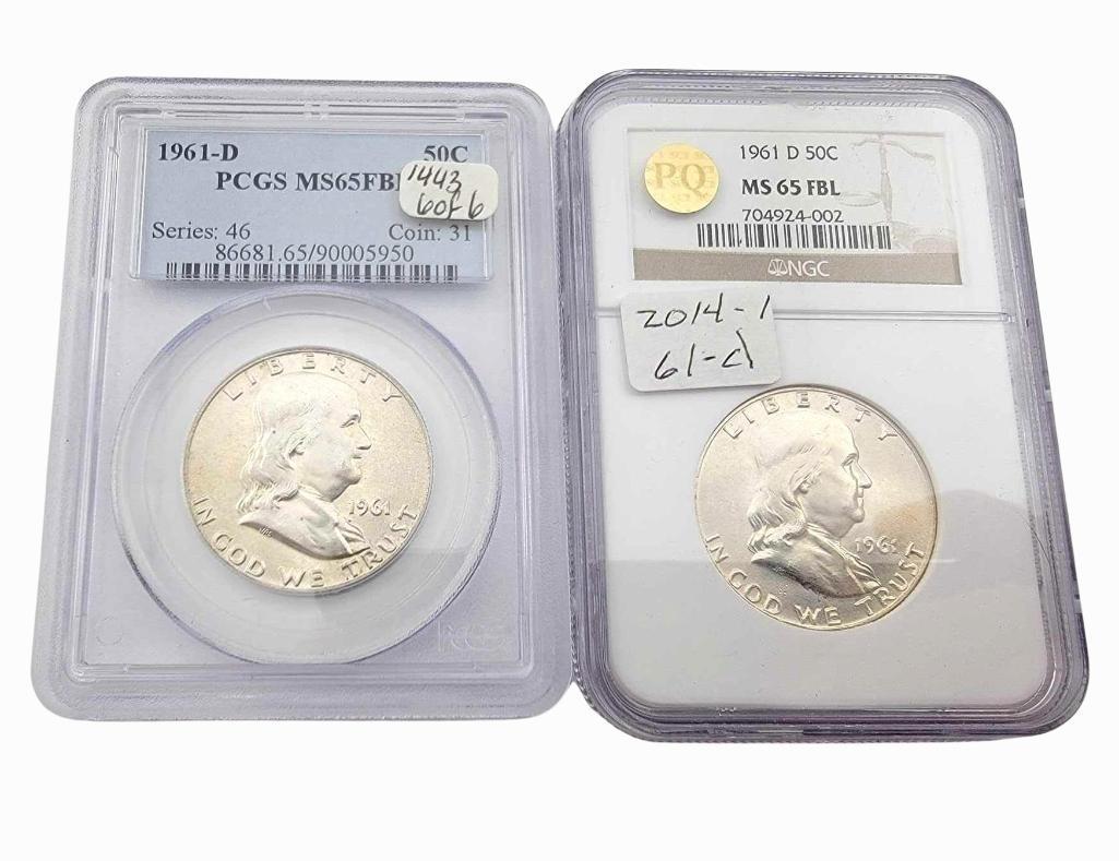 2x 1961-D MS65FBL Franklin Half Dollars (1 of 2)