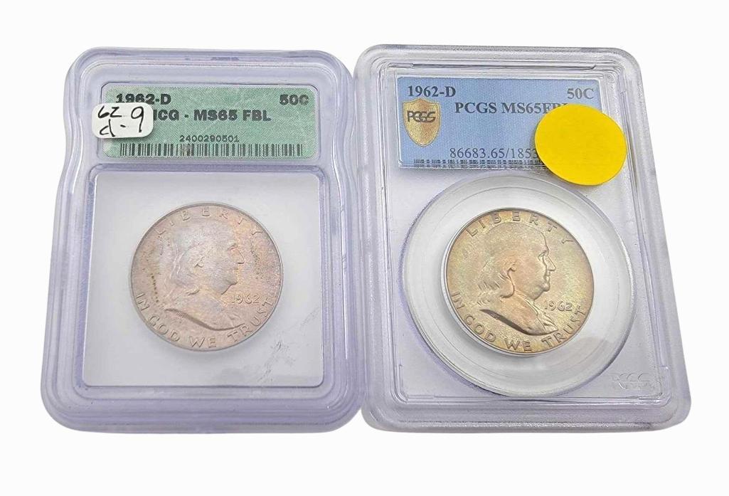 2x 1962-D MS65FBL Franklin Half Dollars (1 of 6)