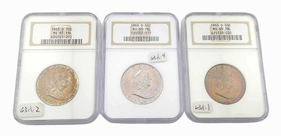 3x 1963-D MS65 FBL Franklin Half Dollars (1 of 8)