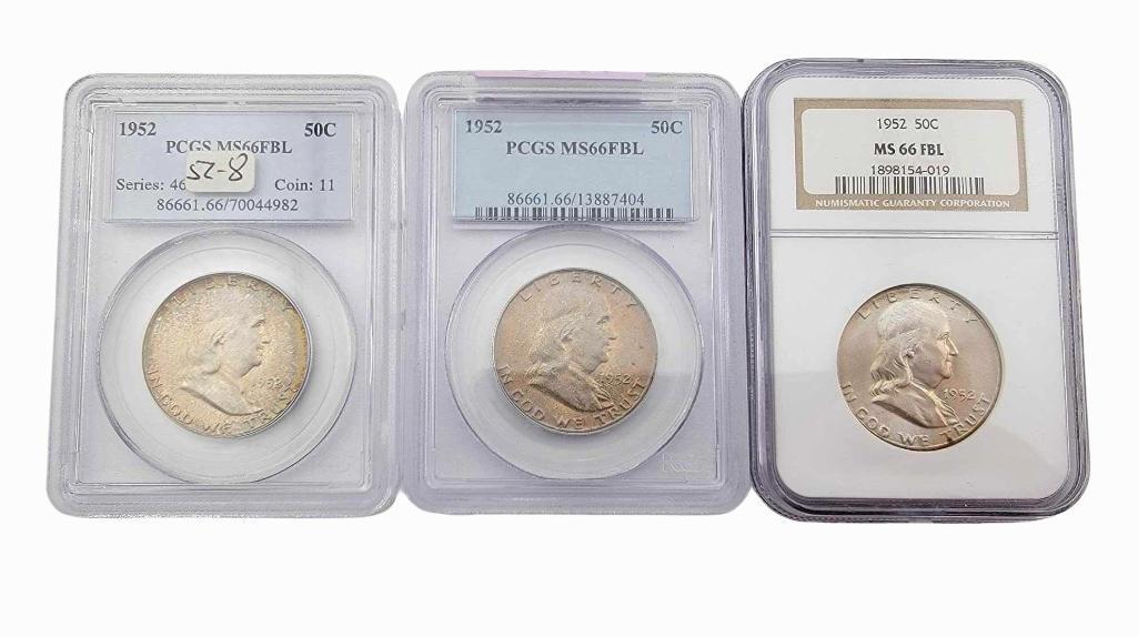 3x 1952 MS66FBL Franklin Half Dollars (1 of 8)