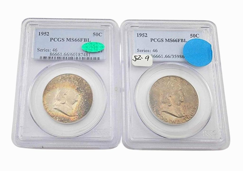 2x 1952 MS66FBL Franklin Half Dollars (1 of 6)