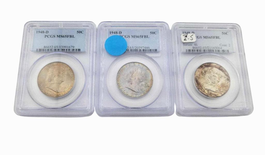 3x 1948-D MS65FBL Franklin Half Dollars (1 of 8)