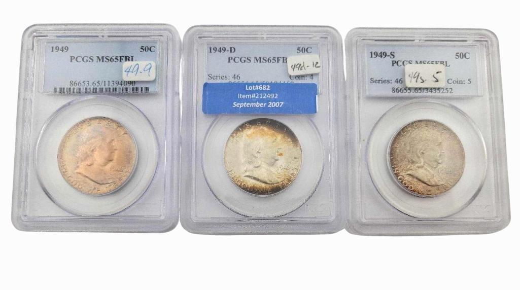 1949 P-D-S MS65FBL Franklin Half Dollars (1 of 8)