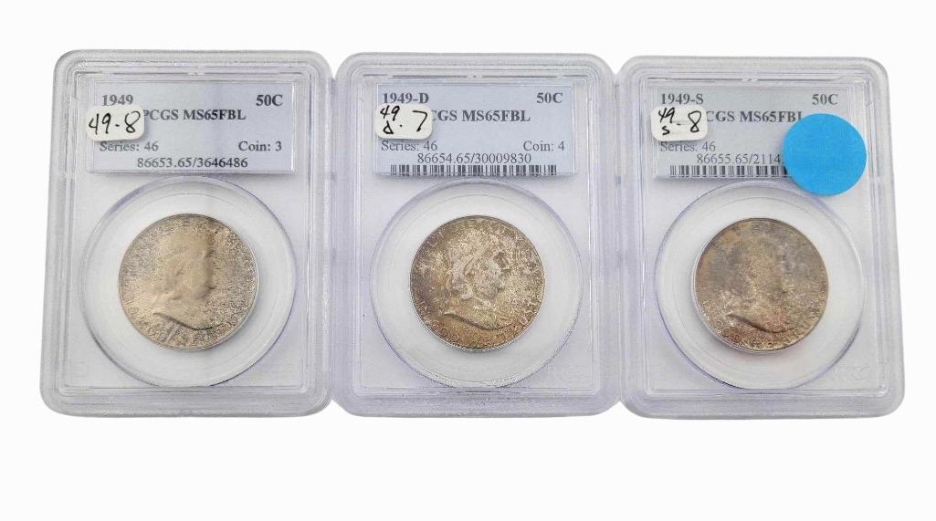 1949 P-D-S MS65FBL Franklin Half Dollars (1 of 7)