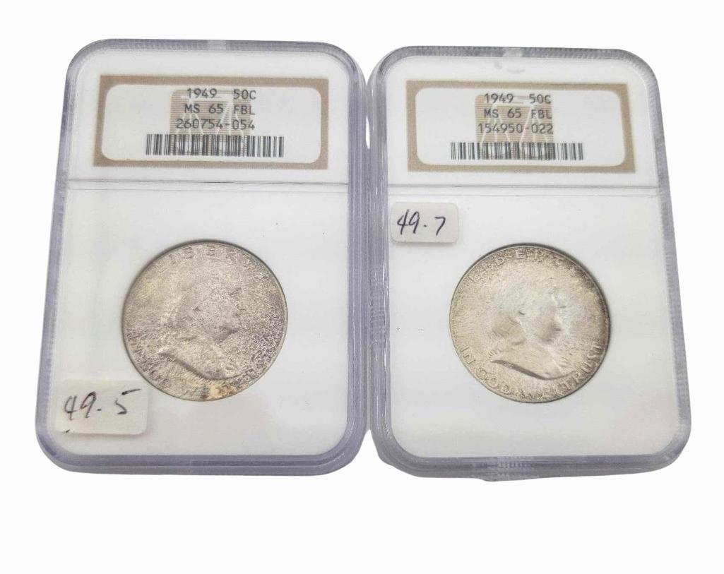 2x 1949 MS65FBL Franklin Half Dollars (1 of 6)