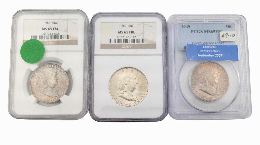 3x 1949 MS65FBL Franklin Half Dollars (1 of 8)