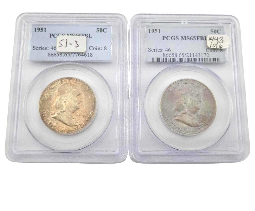 2x 1951 MS65FBL Franklin Half Dollars (1 of 6)