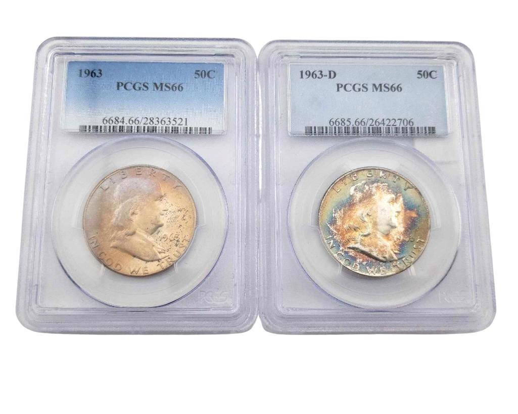 1963 & 1963-D MS66 Franklin Half Dollars (1 of 6)