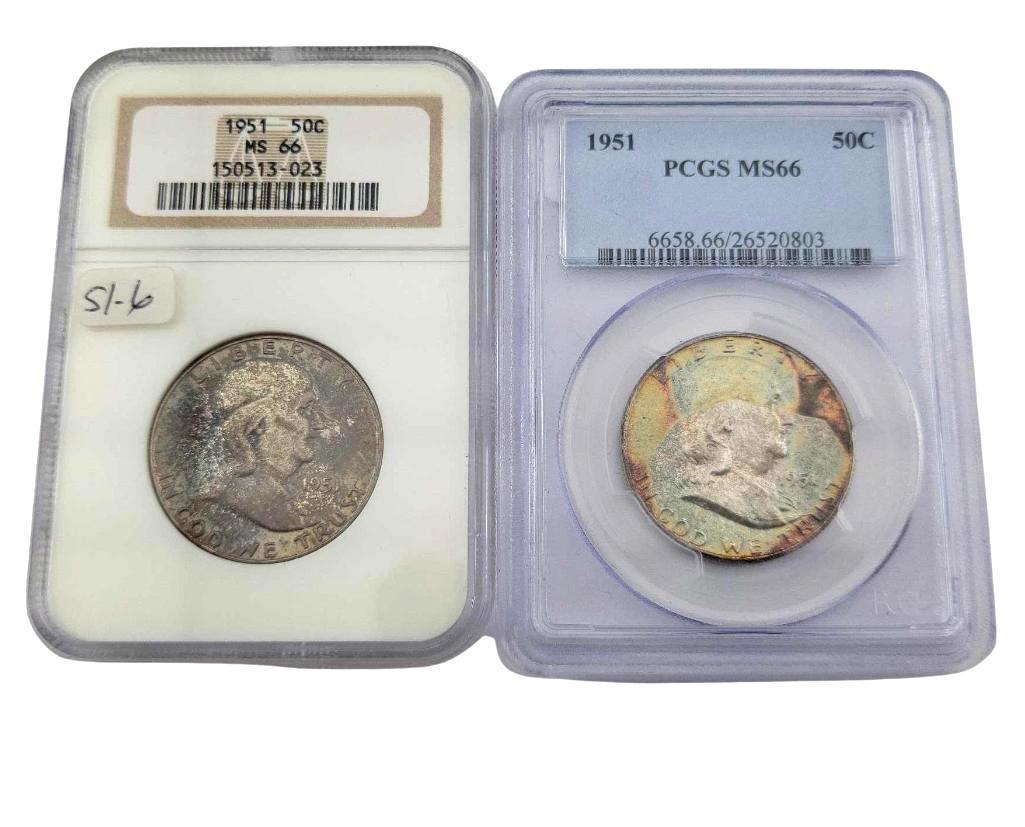 2x 1951 MS66 Franklin Half Dollars (1 of 6)