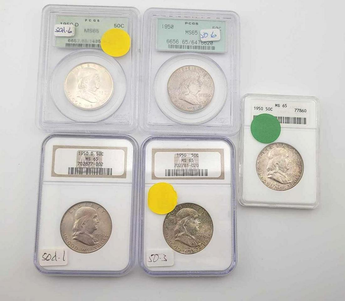 5x 1950 & 1950-D MS65 Franklin Half Dollars (1 of 12)