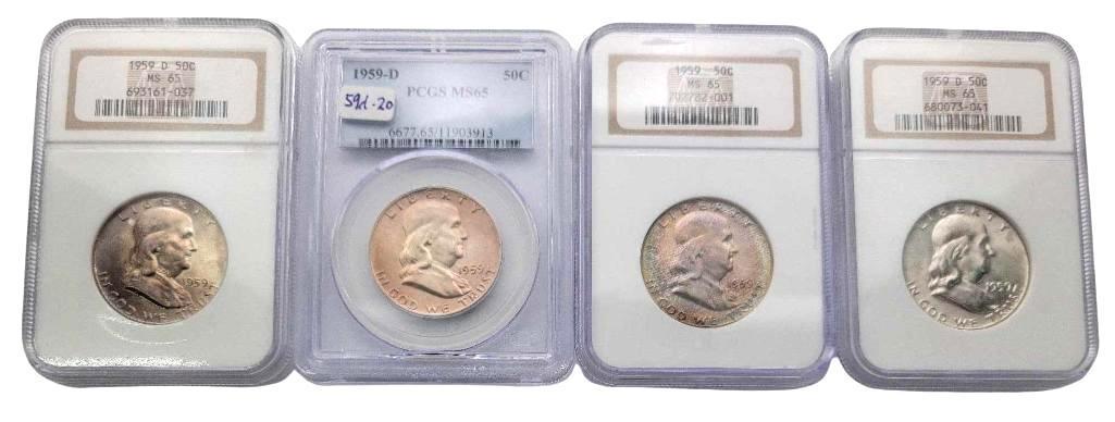 4x 1959-D & 1959 MS65 Franklin Half Dollars (1 of 10)