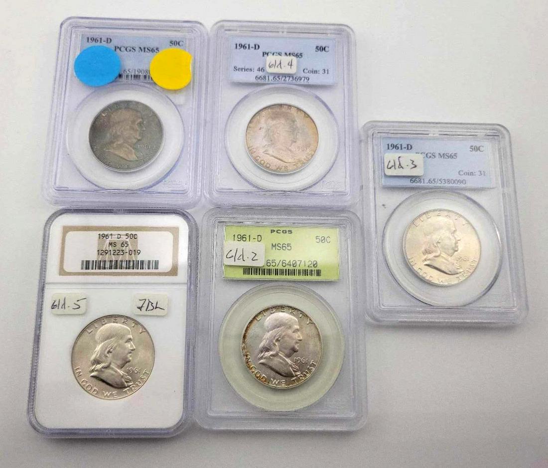 5x 1961-D MS65 Franklin Half Dollars (1 of 12)