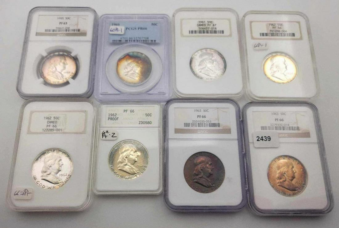 8x 1955-1963 Proof Graded Franklin Half Dollars (1 of 18)