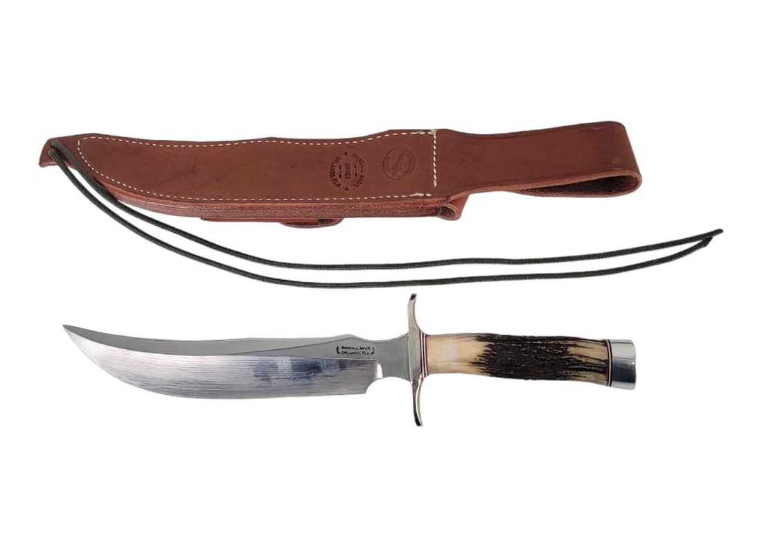 Randall RKS Club Model 4 Knife w/Sheath: A club knife exclusively for The Randall Knife Society, marked on the left side of the blade with the Randall logo, and on the right side for RKS and serial numbered 083 for club membership number 187