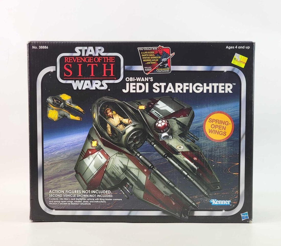 Star Wars: Revenge of the Sith Obi-Wan's Jedi Starfighter & Wookiee Flyer - Hasbro 2012 & 2005: Two original Star Wars: Revenge of the Sith action toys includes Obi-Wan's Jedi Starfighter and Wookiee Flyer, both produced by Hasbro c.2012 and 2005 respectively, the first as part of The Vintag