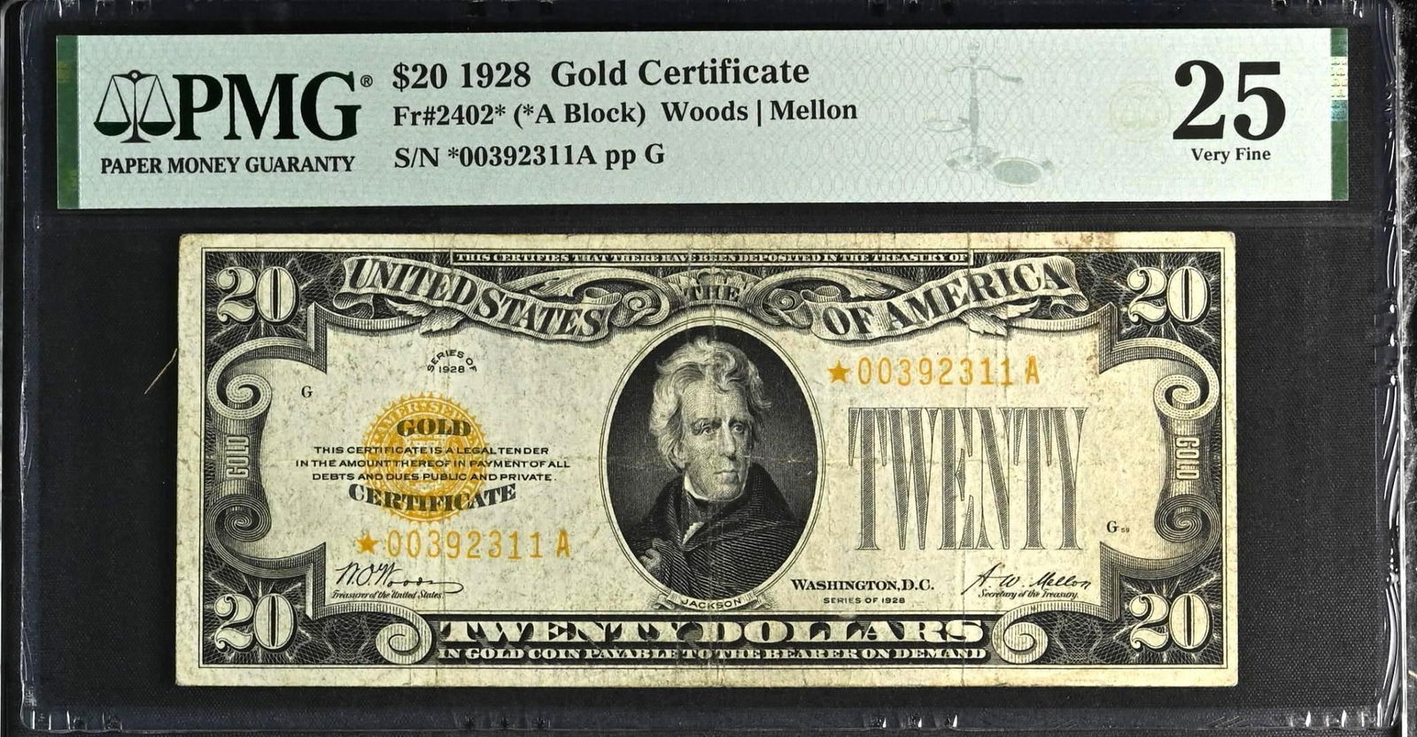 Fr. 2402*  $20 1928 Gold Star Certificate PMG VF25 (1 of 2)