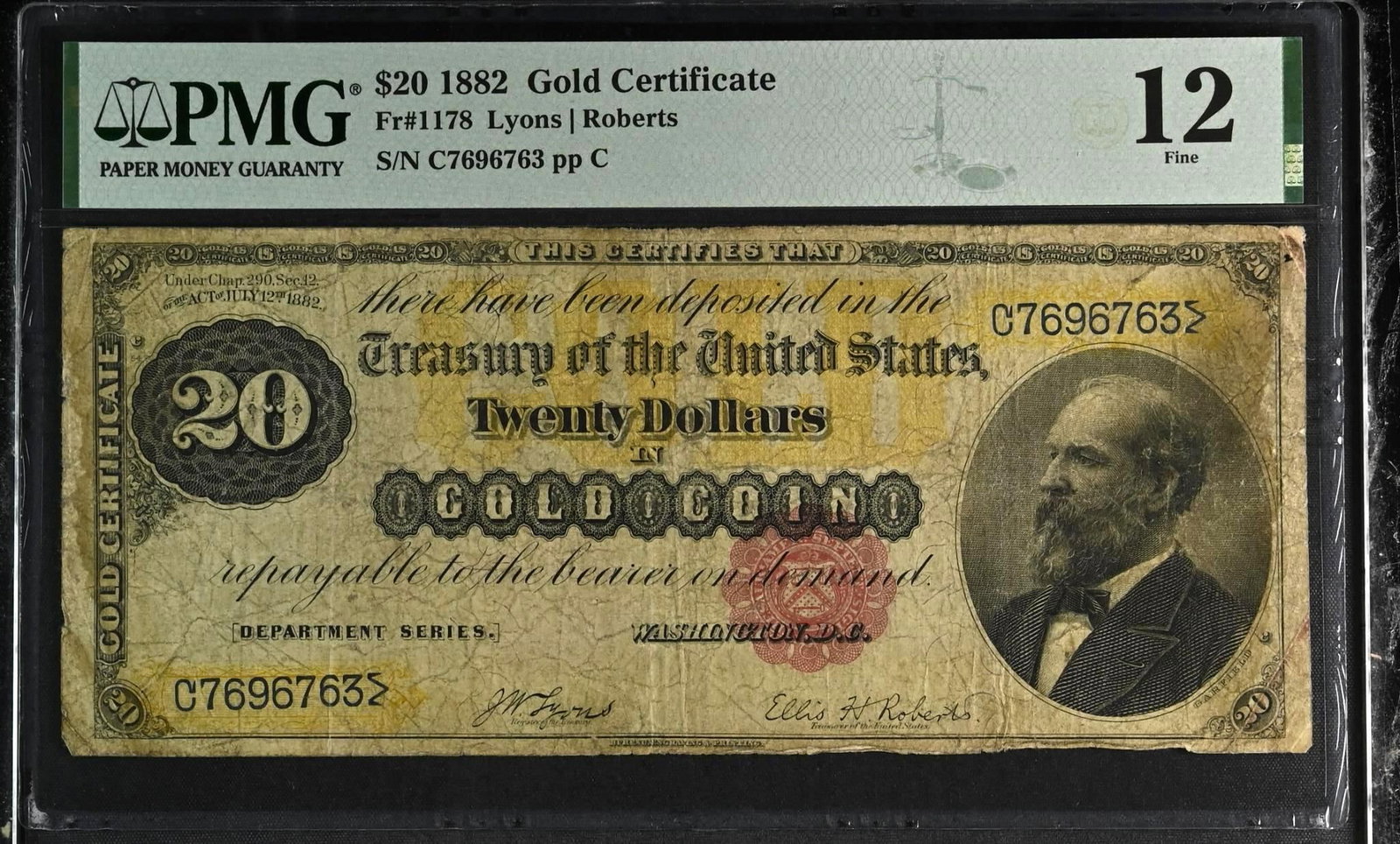 Fr. 1178 $20 1882 Gold Certificate PMG F12 (1 of 2)