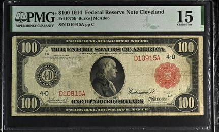Fr. 1075b $100 1914 Federal Reserve Note Cleveland PMG