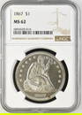1867 $1 Seated Liberty Silver Dollar MS 62 NGC