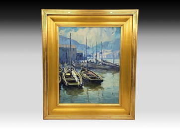 Eustace Paul Ziegler "At Anchor" Oil Painting on Board