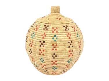 Large Bulbous Yup'ik Coiled Grass Basket