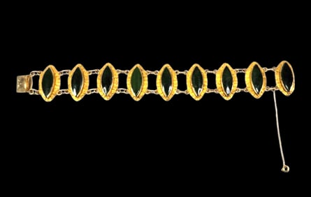 10k Alaska Gold Nugget & Jade Link Bracelet