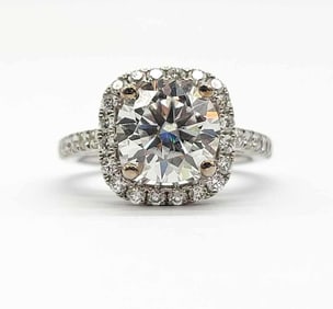 3.66 ctw Diamond Moissanite Halo Ring in 18k White Gold