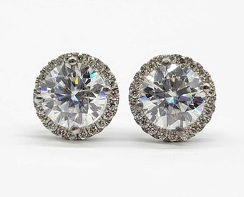 6.00 ctw Diamond  Moissanite Halo Earrings in 14k White Gold