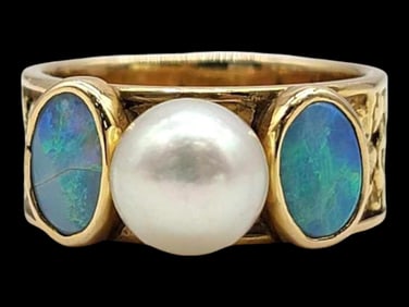 14k Gold w/ Gold Nugget, Opal & Pearl Ring