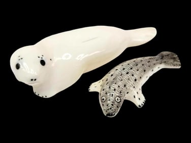Walrus Tusk Seal Figurines - Charles Penatac & Tom Mayac