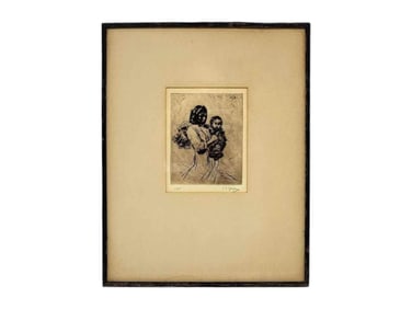 Eustace Paul Ziegler Original Engraving of Athabascan Mother & Child
