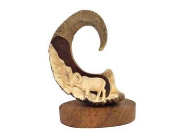 Carved Dall Sheep Ram's Horn Statue - Wayne Woods