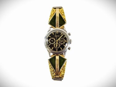 1950s Movado Chronograph w/Gold Nugget & Jade Cuffs